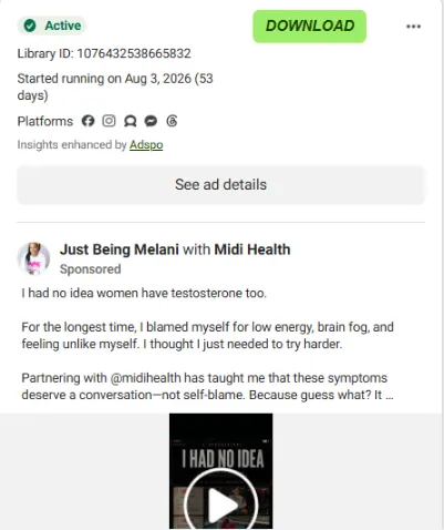 Just Being Melani with Midi Health, a live ad